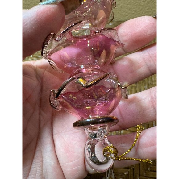 Egypsian Glass Ornament With Pink Iridescent Finish & Gold Accents - Picture 4 of 7